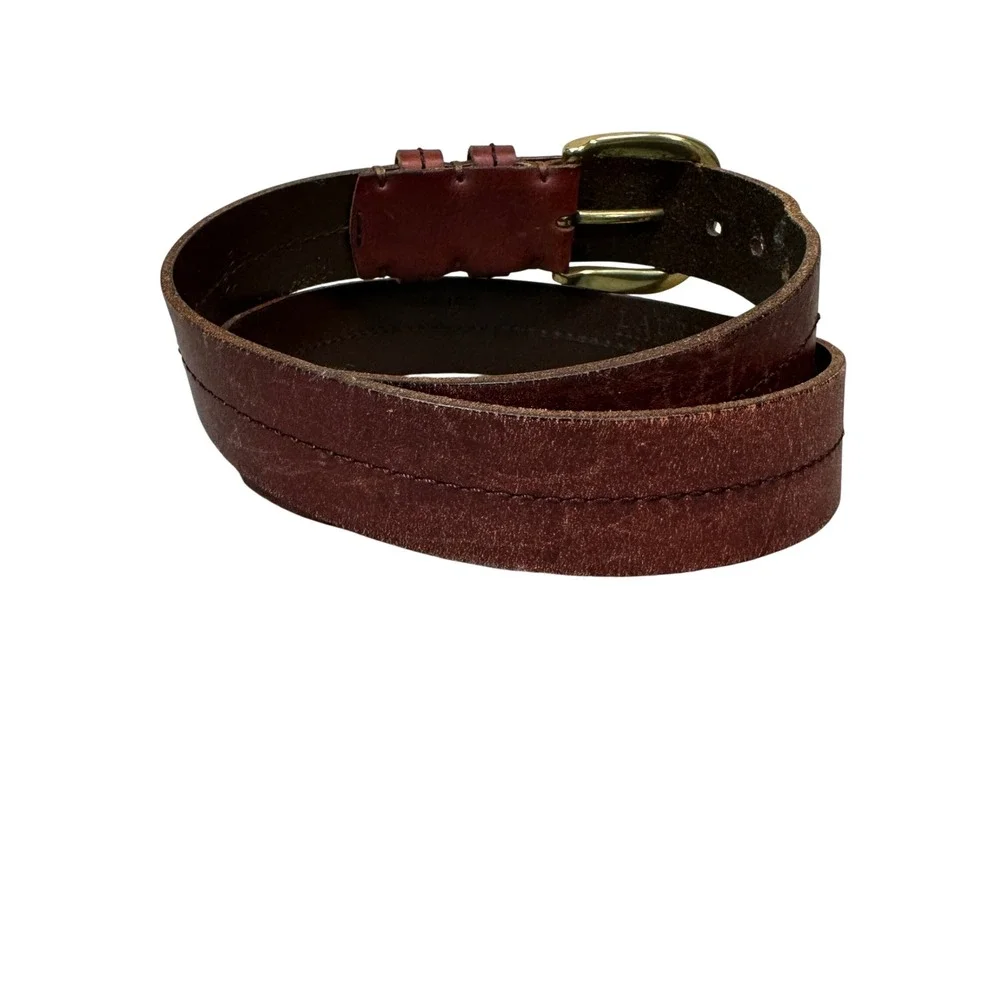 Lauren Ralph Lauren Burgundy Brown Leather Belt Gold Buckle LRL 412076331-213